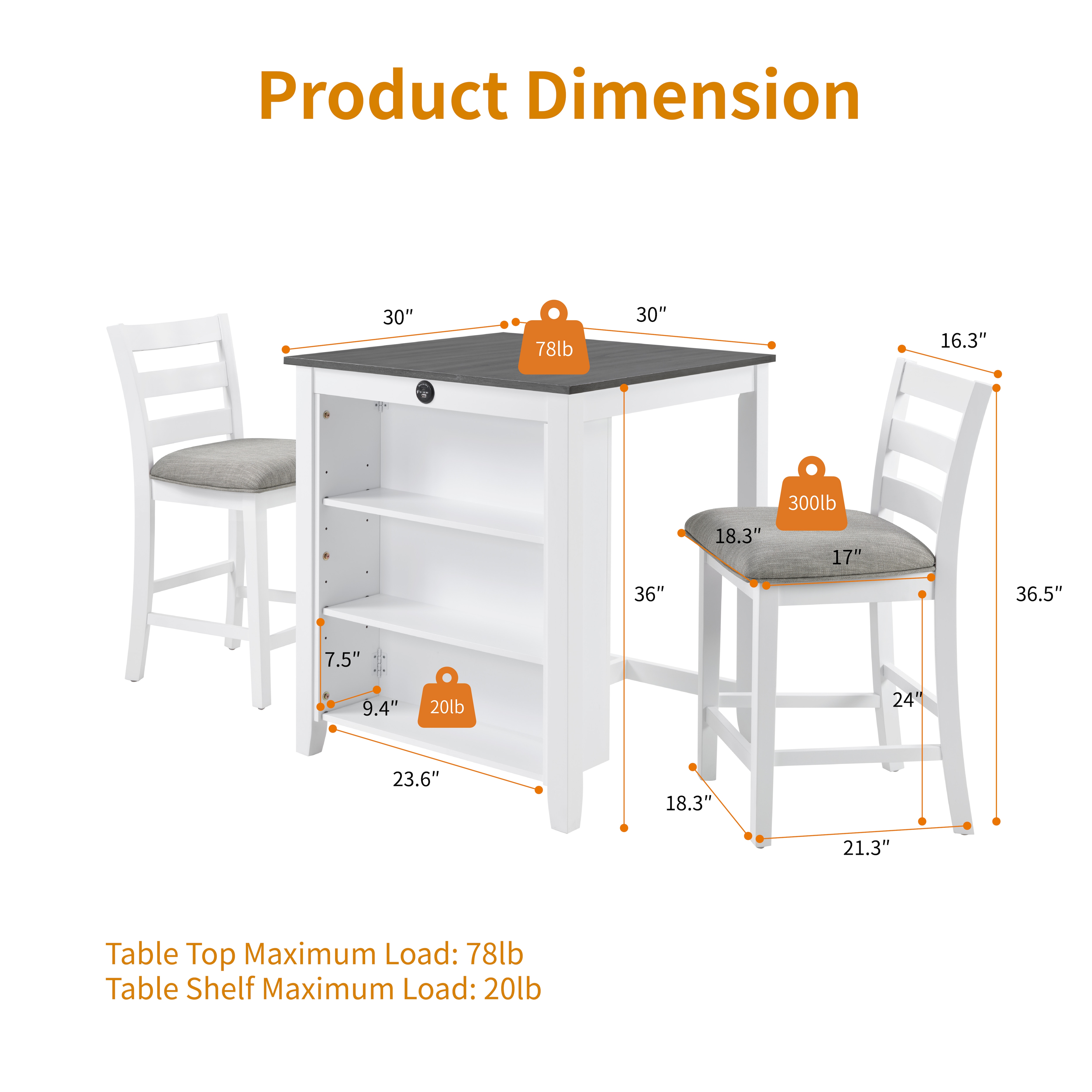 30" Modern Dining Table Set For 2 With Charging Station & 3-Tier Adjustable Storage | Space-Saving Kitchen Set With Upholstered Chairs For Small Spaces, Apartment,Off White_voghion.com